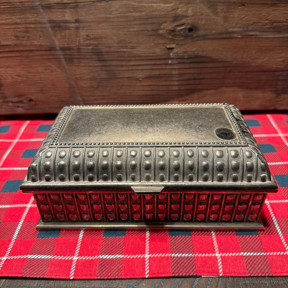 Vintage Daiso Silverware Metal Jewelry Keepsake Box with Beaded Detail